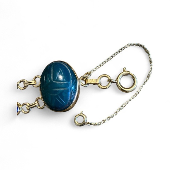 Egyptian Revival Vintage 12K GFCT Multistone Scarab Bracelet - Picture 8 of 10